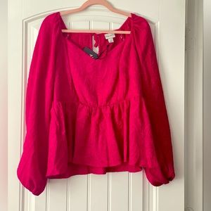 Women's Plus Size Magenta Long Sleeve Sweetheart Peplum Top Ava & Viv size 1X